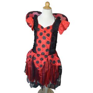 Ladybug Costume With Wings Pants headband Girls L (10-12) Black Red Polka Dot